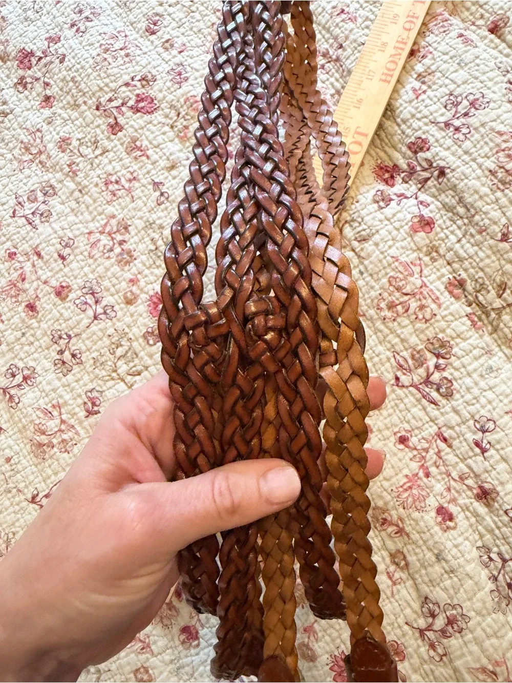 Vintage Braided Triple-Wrap Brown Leather Waist Belt - Unbranded